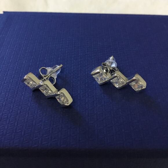 Silver Trio Crystal Earrings - Picture 5 of 8